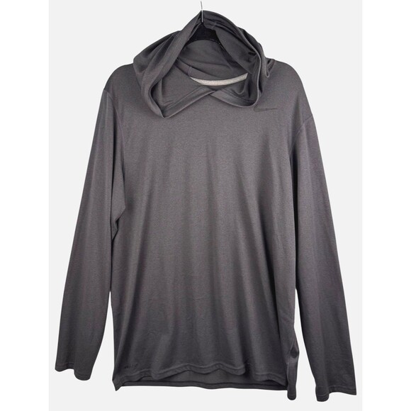 NIKE Hooded Top Men's Large Dri-Fit Long Sleeved Striped Pullover Dark Gray - Picture 1 of 10